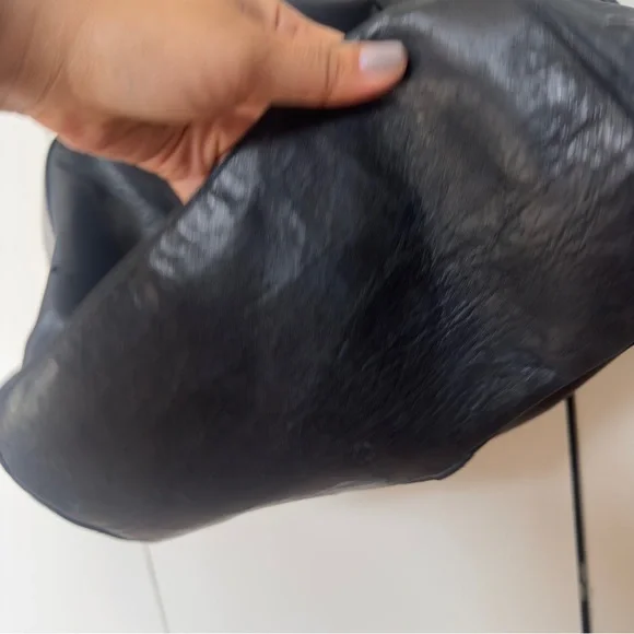 Henri Bendel Black Leather Tote Bag | Slouchy Shoulder Carryall - Picture 3 of 6